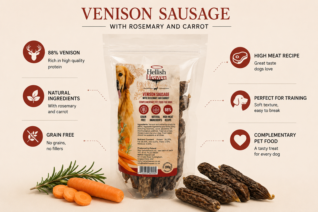 Venison Sausage with Carrot & Rosemary – Natural Dog Treats 200g