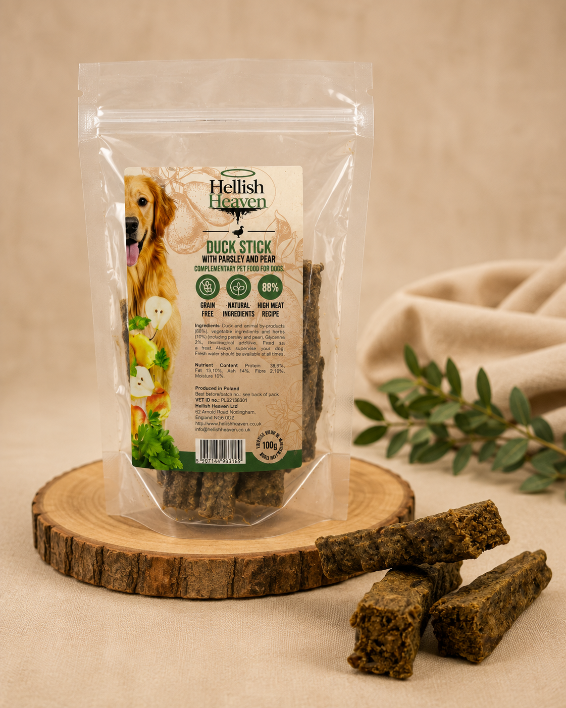 Duck Stick with Parsley & Pear – Natural Dog Treats 100g