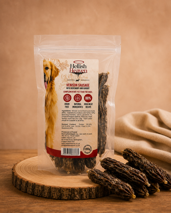 Venison Sausage with Carrot & Rosemary – Natural Dog Treats 200g