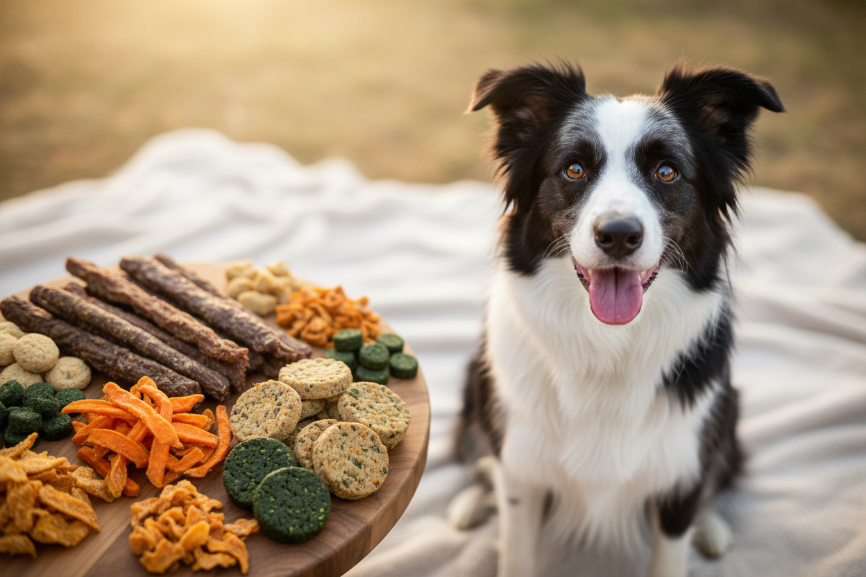 border collie with dog natural treats , no bones